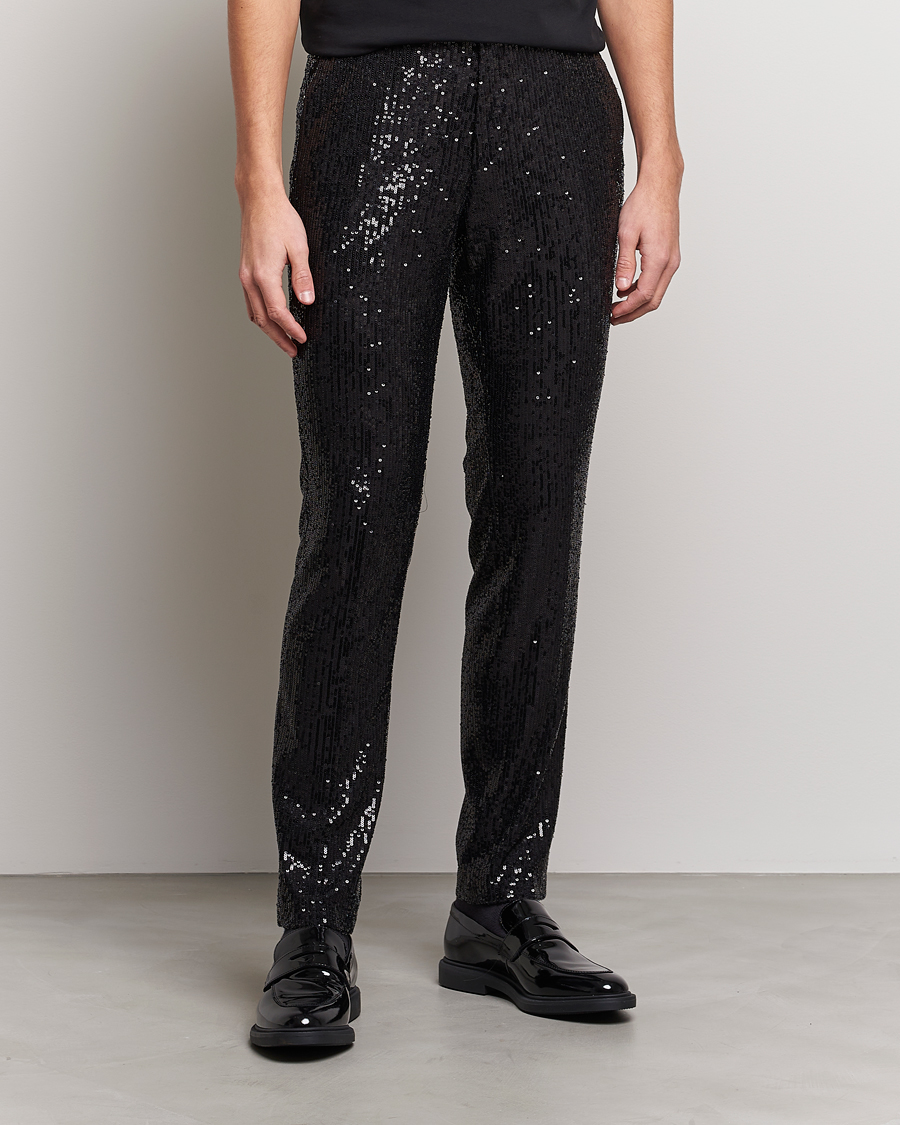 Herre | HUGO | HUGO | Hesten Shiny Tuxedo Trousers Black
