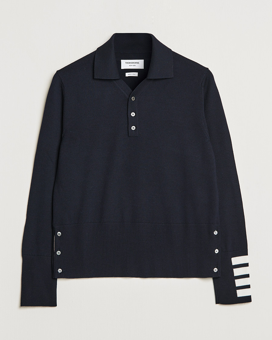Herre | Gensere | Thom Browne | 4-Bar Merino Wool Knitted Polo Navy