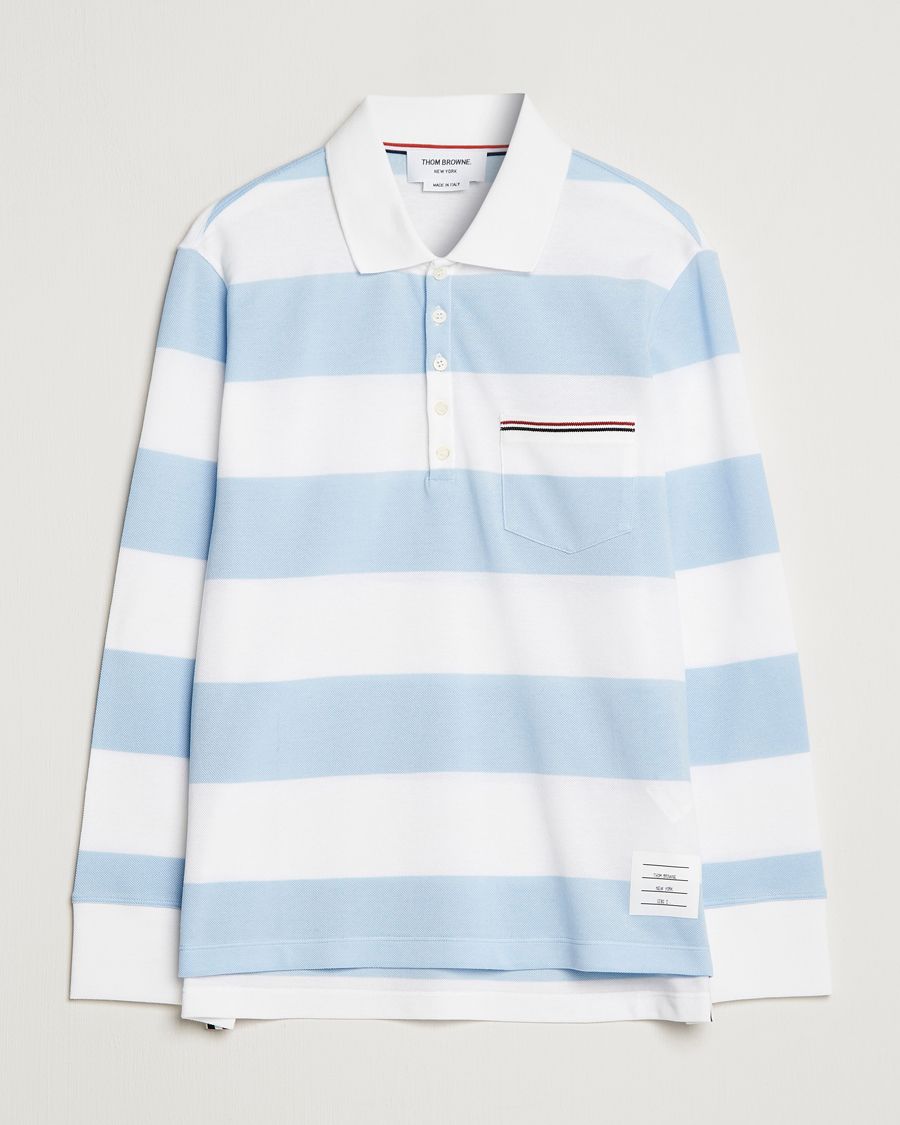 Herre | Gensere | Thom Browne | Rugby Stripe Long Sleeve Polo Light Blue