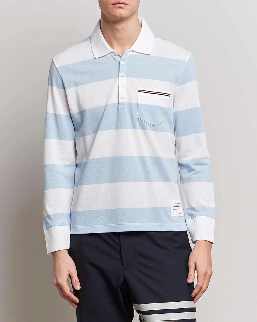 Herre |  | Thom Browne | Rugby Stripe Long Sleeve Polo Light Blue