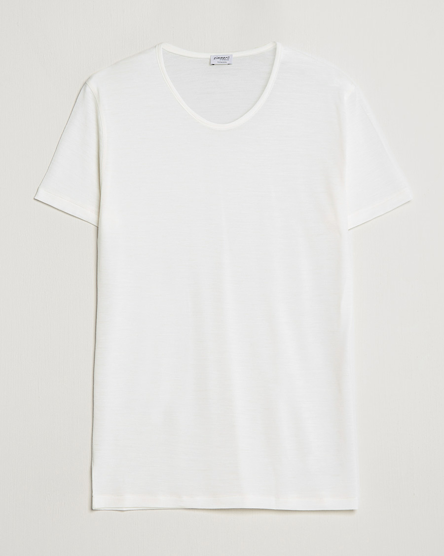 Herre | T-Shirts | Zimmerli of Switzerland | Wool/Silk Crew Neck T-Shirt Ecru