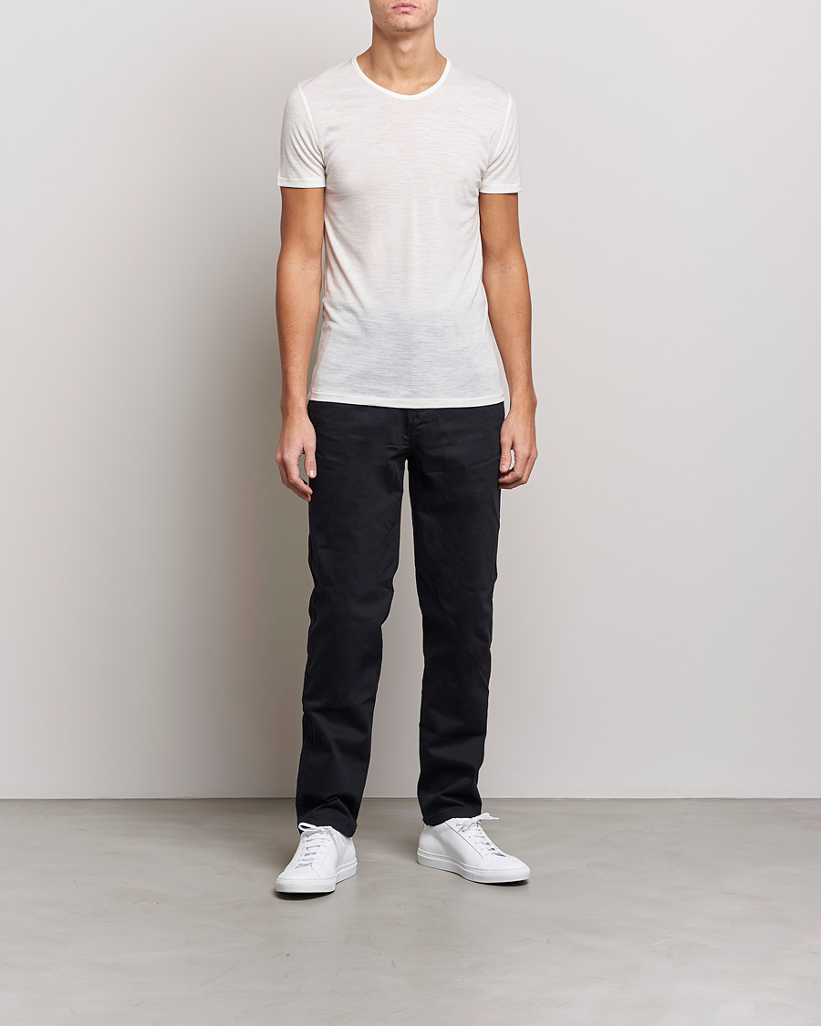 Herre | T-Shirts | Zimmerli of Switzerland | Wool/Silk Crew Neck T-Shirt Ecru