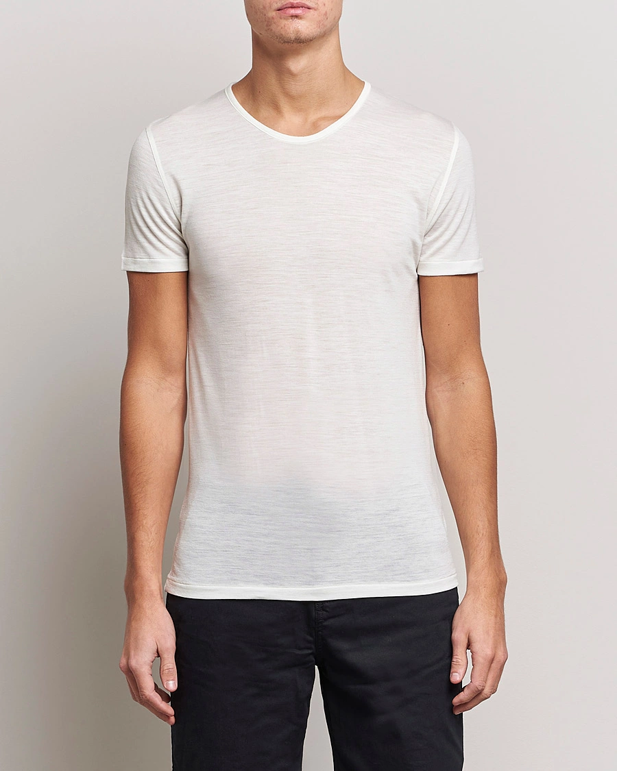 Herre | T-Shirts | Zimmerli of Switzerland | Wool/Silk Crew Neck T-Shirt Ecru