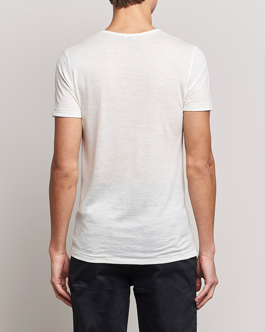 Herre | T-Shirts | Zimmerli of Switzerland | Wool/Silk Crew Neck T-Shirt Ecru