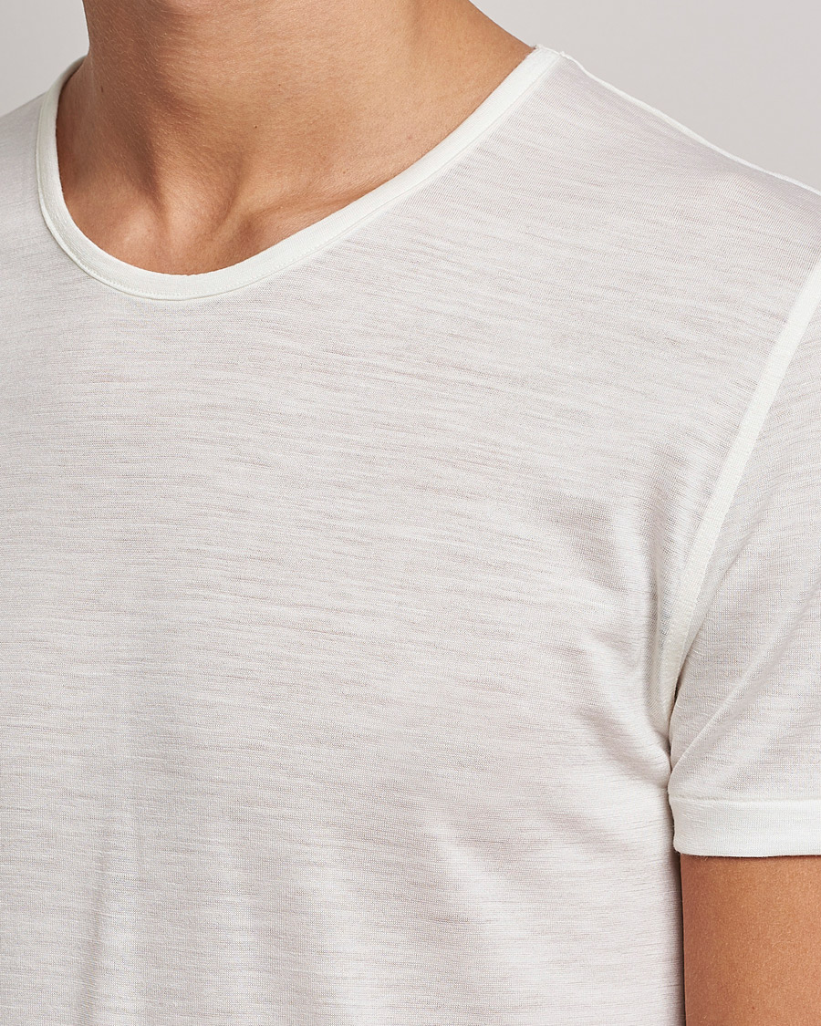 Herre | T-Shirts | Zimmerli of Switzerland | Wool/Silk Crew Neck T-Shirt Ecru