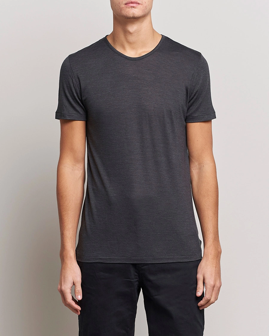 Herre | Kortermede t-shirts | Zimmerli of Switzerland | Wool/Silk Crew Neck T-Shirt Charcoal