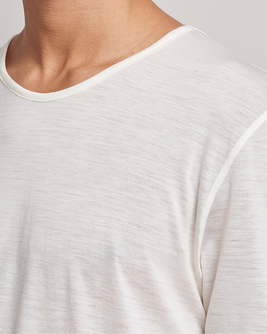 Herre | T-Shirts | Zimmerli of Switzerland | Wool/Silk Long Sleeve T-Shirt Ecru