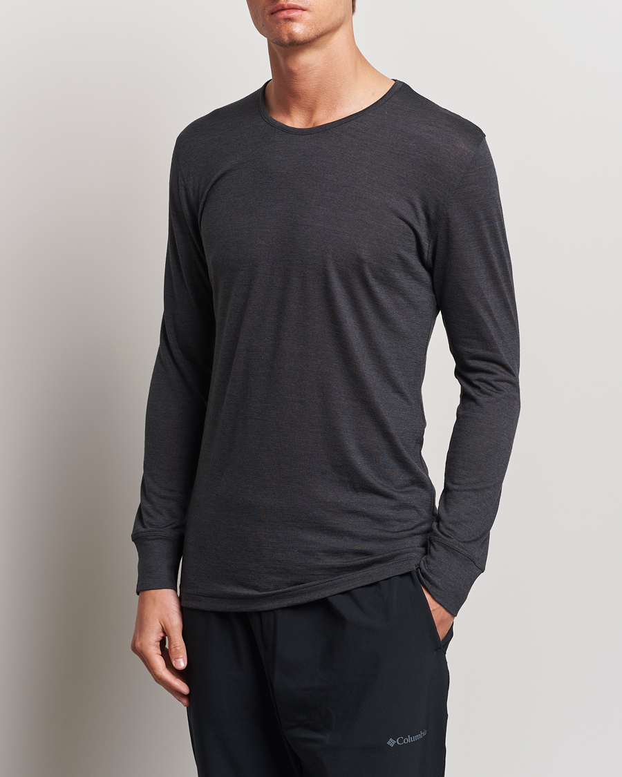 Herre | T-Shirts | Zimmerli of Switzerland | Wool/Silk Long Sleeve T-Shirt Charcoal