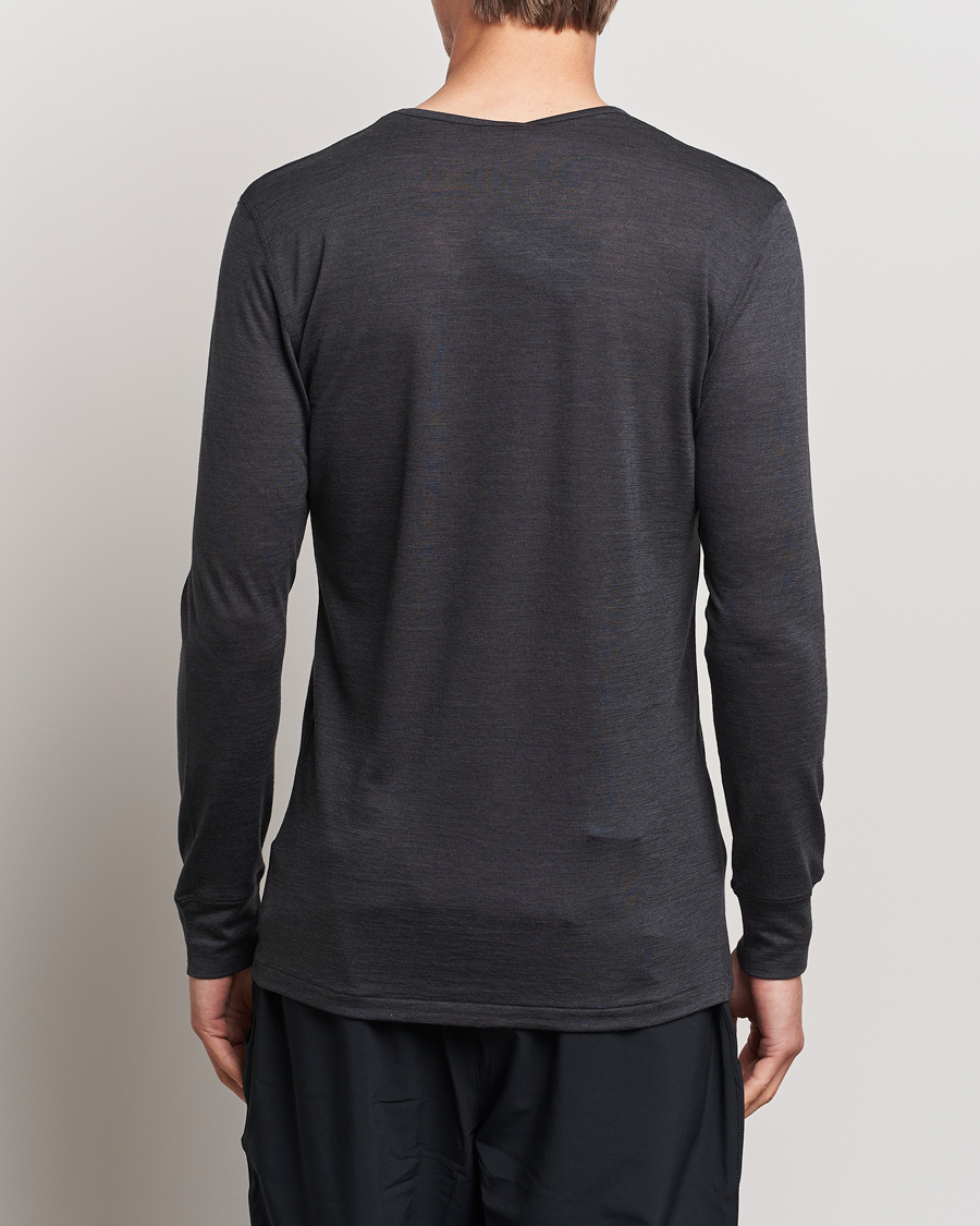 Herre | T-Shirts | Zimmerli of Switzerland | Wool/Silk Long Sleeve T-Shirt Charcoal