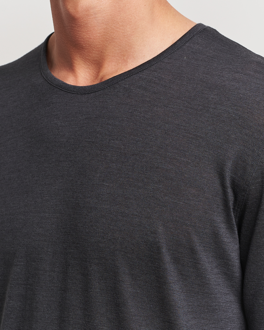Herre | T-Shirts | Zimmerli of Switzerland | Wool/Silk Long Sleeve T-Shirt Charcoal
