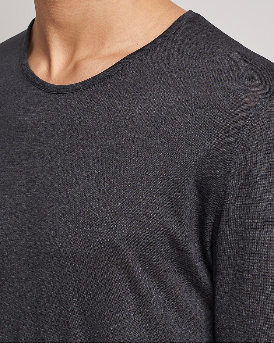Herre | T-Shirts | Zimmerli of Switzerland | Wool/Silk Long Sleeve T-Shirt Charcoal
