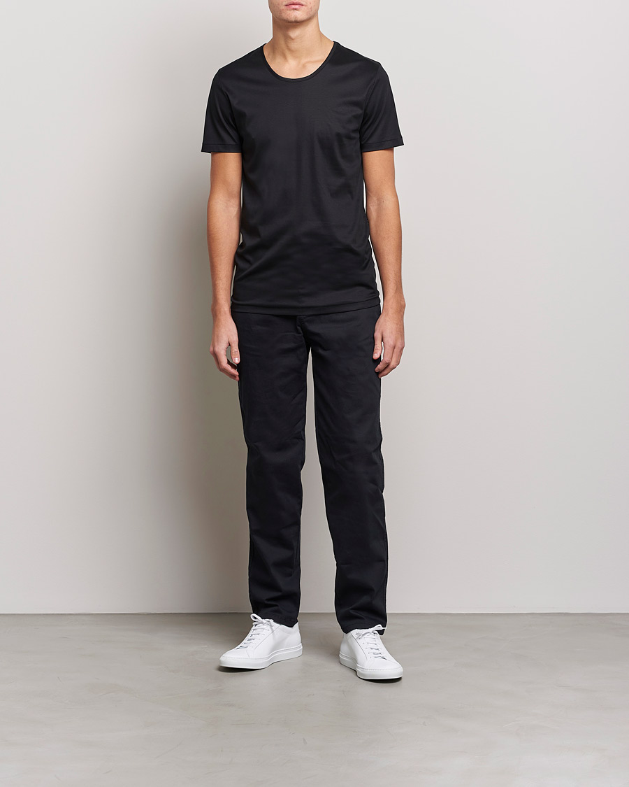 Herre |  | Zimmerli of Switzerland | Sea Island Cotton Crew Neck T-Shirt Black