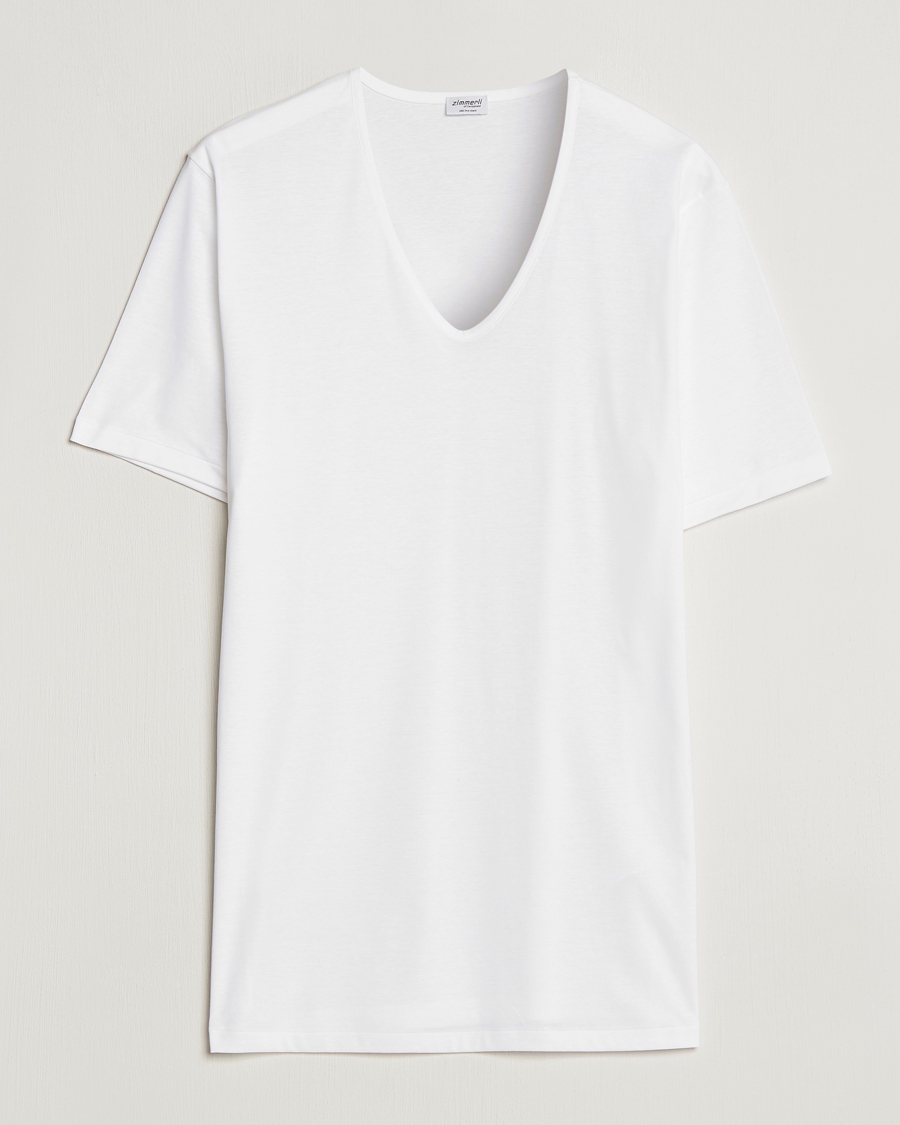 Herre |  | Zimmerli of Switzerland | Sea Island Cotton V-Neck T-Shirt White
