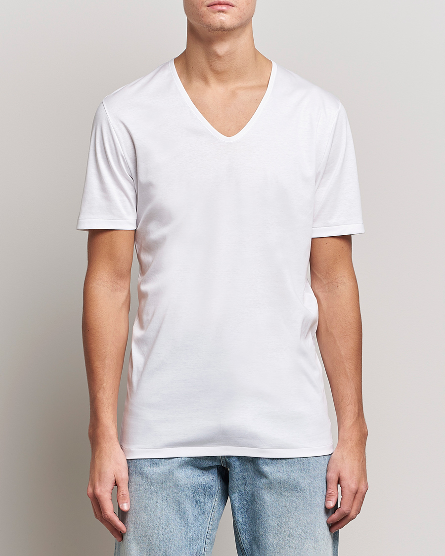 Herre | Zimmerli of Switzerland | Zimmerli of Switzerland | Sea Island Cotton V-Neck T-Shirt White