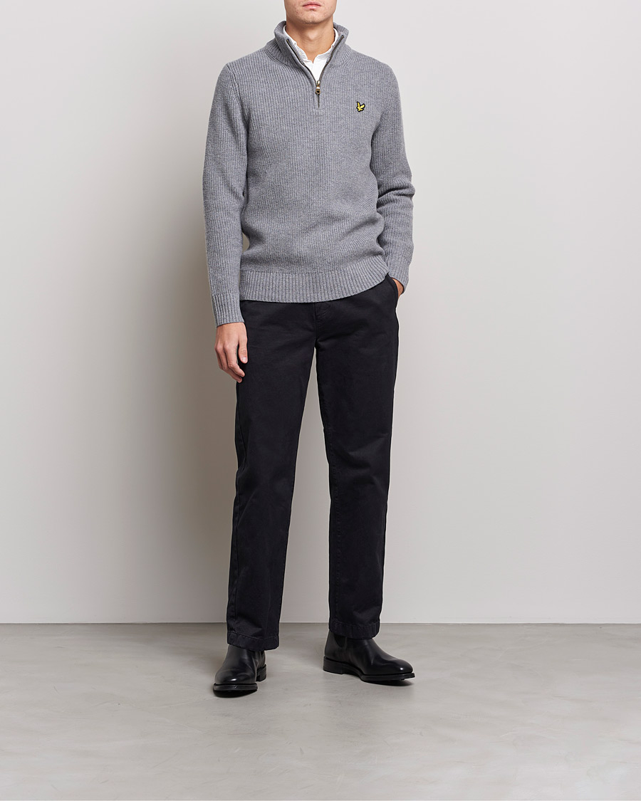 Herre | Gensere | Lyle & Scott | Ribbed Quarter Zip Sweater Grey Marl