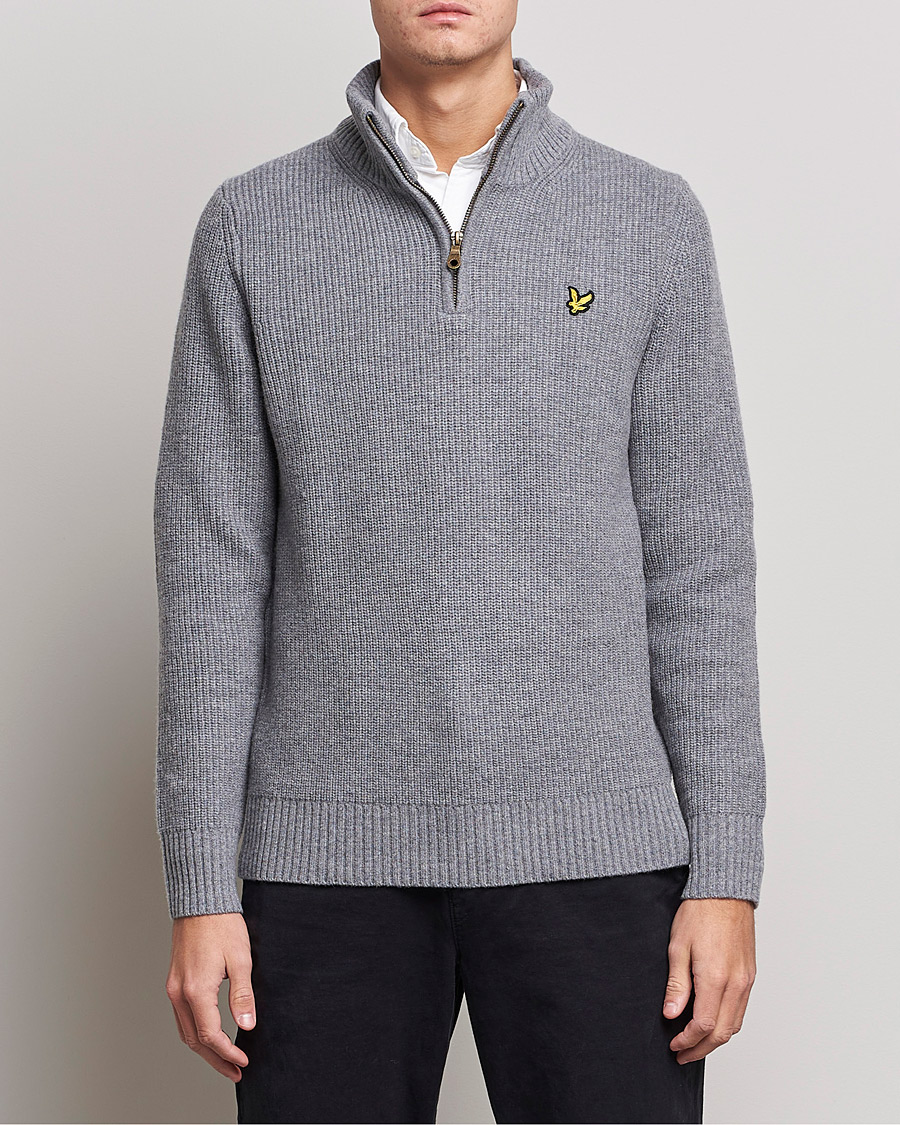 Herre | Gensere | Lyle & Scott | Ribbed Quarter Zip Sweater Grey Marl
