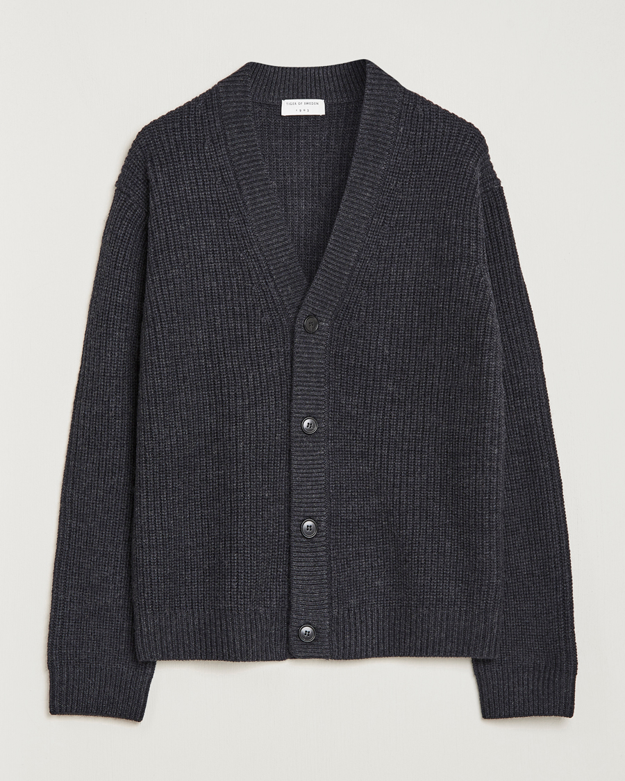 Herre | Gensere | Tiger of Sweden | Reiner Wool Cardigan Dark Grey Mel