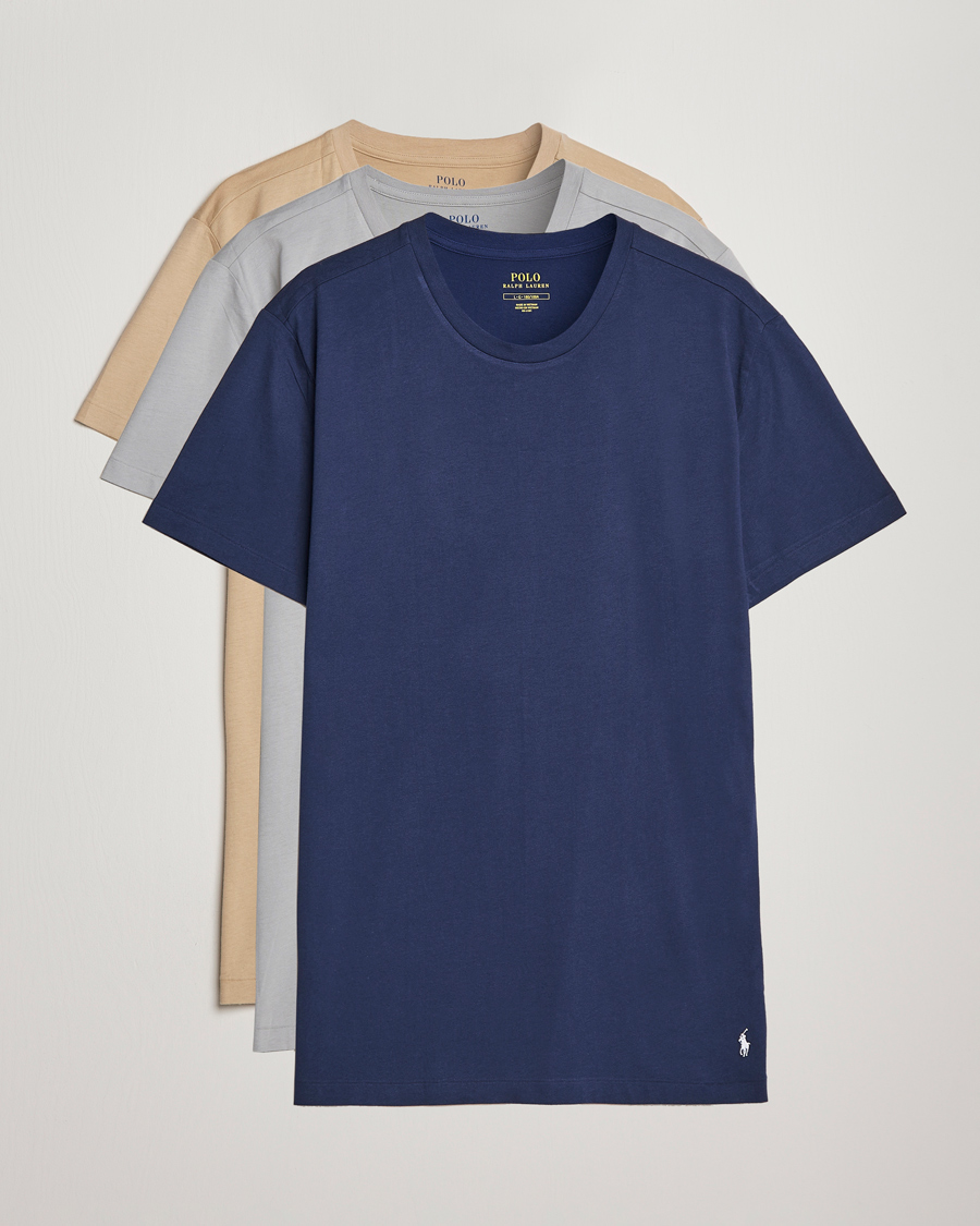 Herre | T-Shirts | Polo Ralph Lauren | 3-Pack Crew Neck T-Shirt Grey/Navy/Sand Dune
