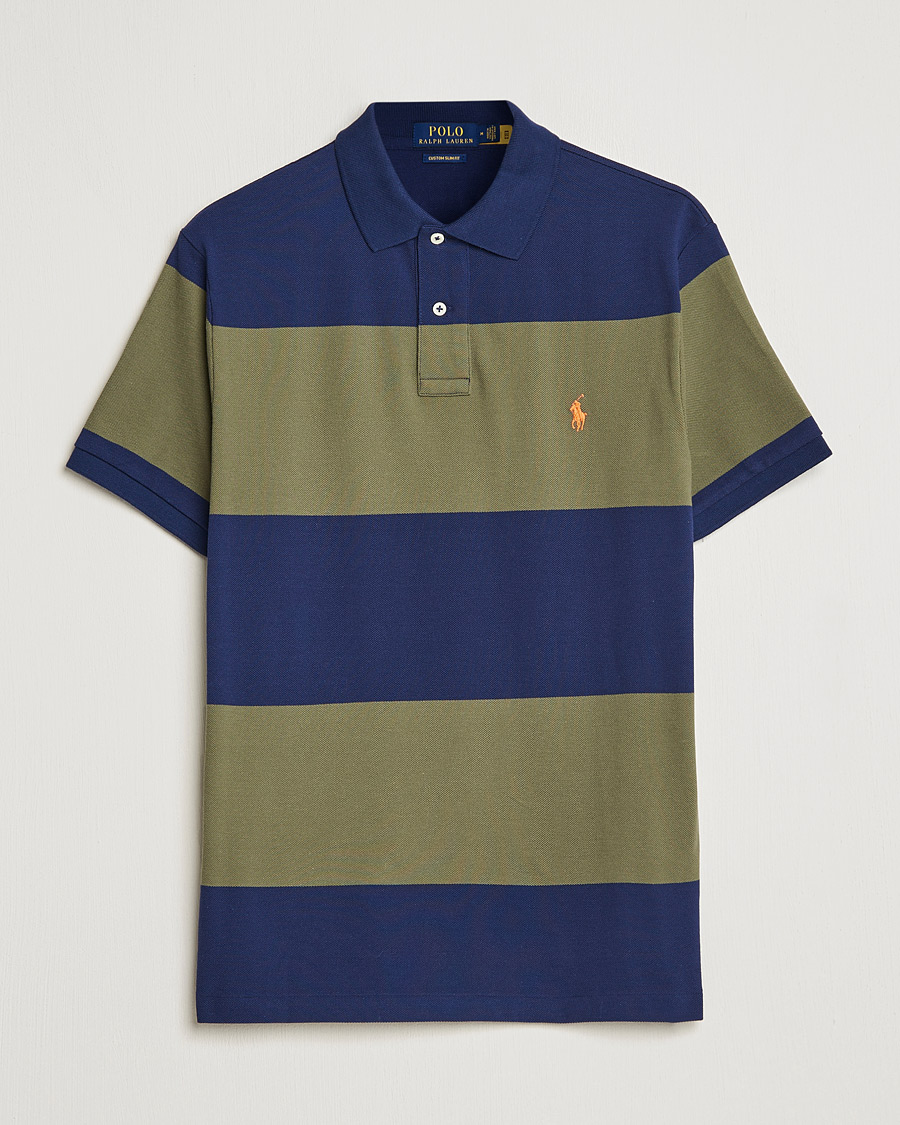 Herre | Pikéer | Polo Ralph Lauren | Custom Slim Fit Barstriped Polo Navy/Dark Sage
