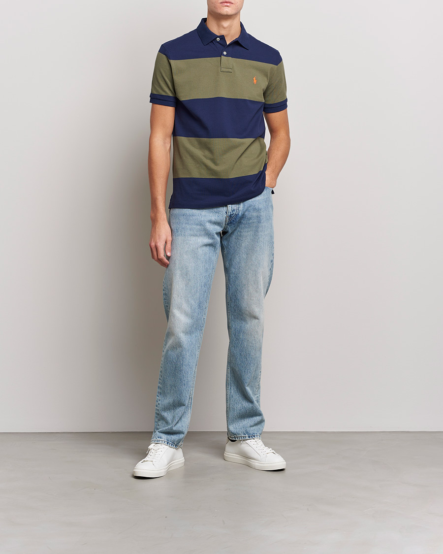 Herre | Pikéer | Polo Ralph Lauren | Custom Slim Fit Barstriped Polo Navy/Dark Sage