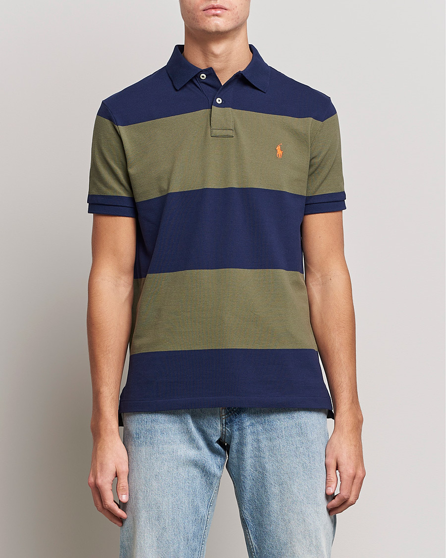 Herre | Pikéer | Polo Ralph Lauren | Custom Slim Fit Barstriped Polo Navy/Dark Sage