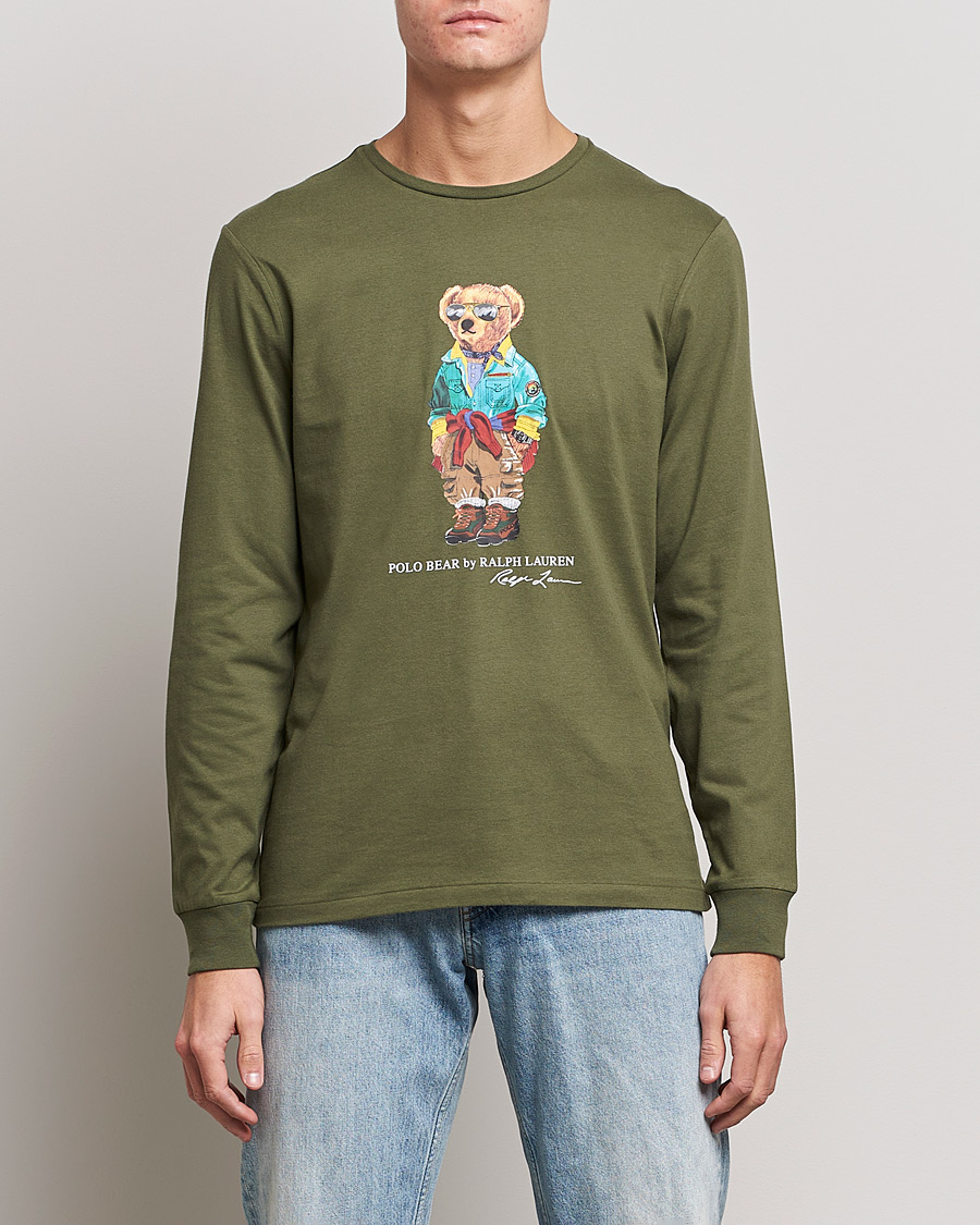 Herre | Langermede t-shirts | Polo Ralph Lauren | Printed Bear Crew Neck Long Sleeve T-Shirt Dark Sage