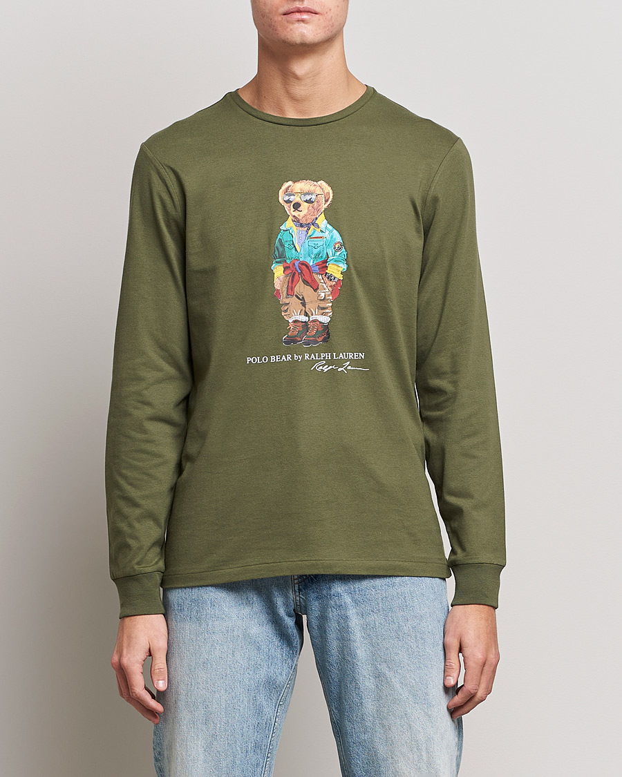 Herre |  | Polo Ralph Lauren | Printed Bear Crew Neck Long Sleeve T-Shirt Dark Sage