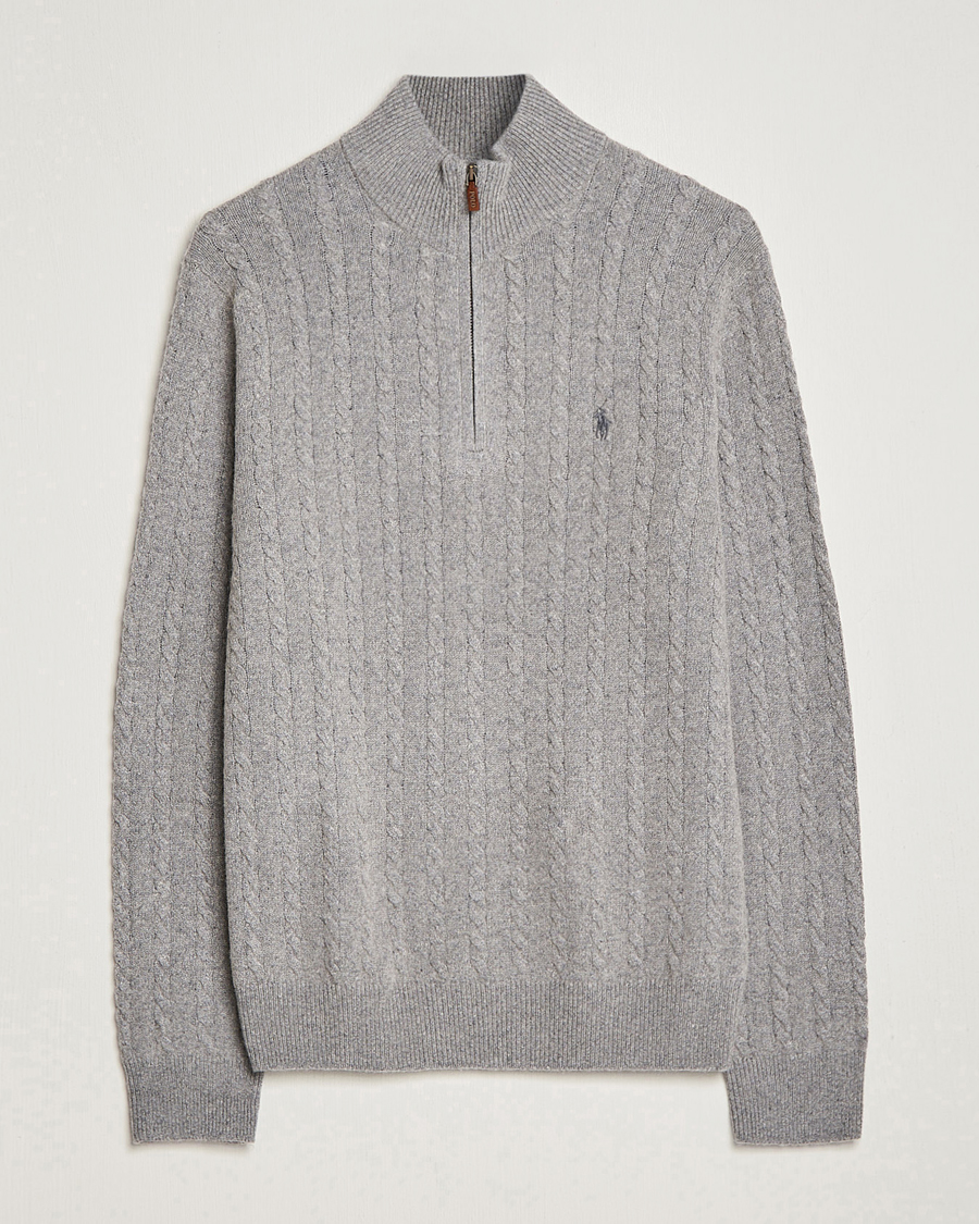 Herre | Gensere | Polo Ralph Lauren | Cotton/Wool Cable Half-Zip Fawn Grey Heather