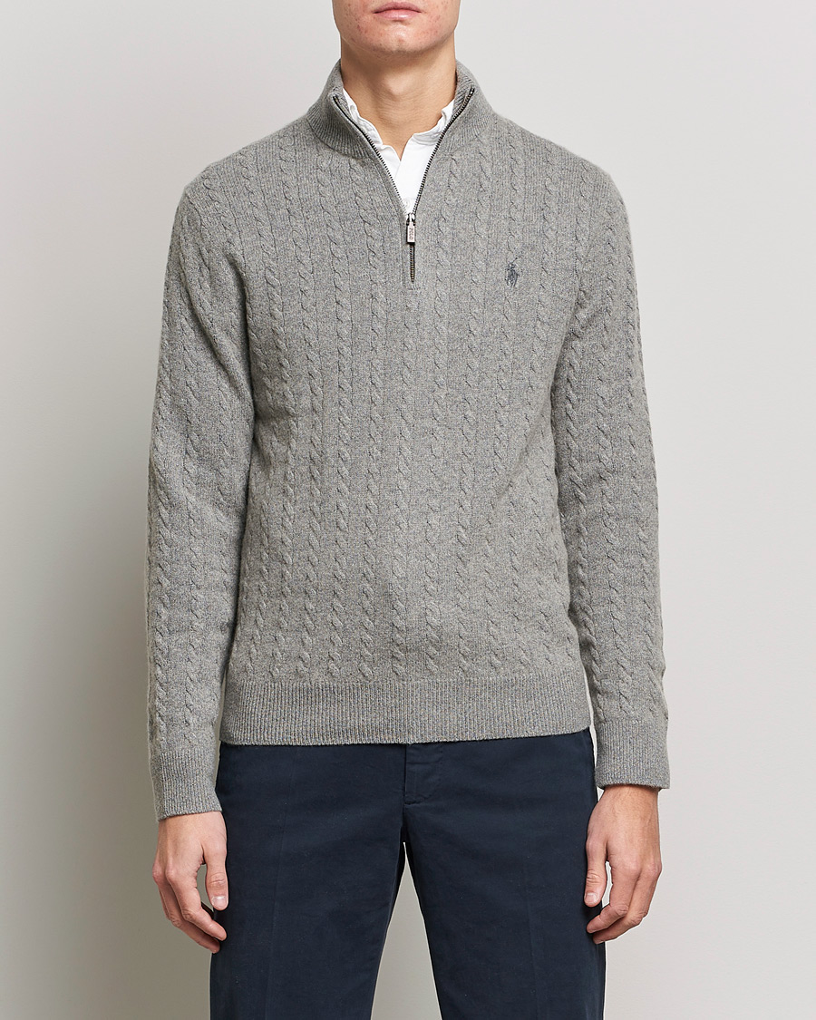 Herre | Gensere | Polo Ralph Lauren | Cotton/Wool Cable Half-Zip Fawn Grey Heather