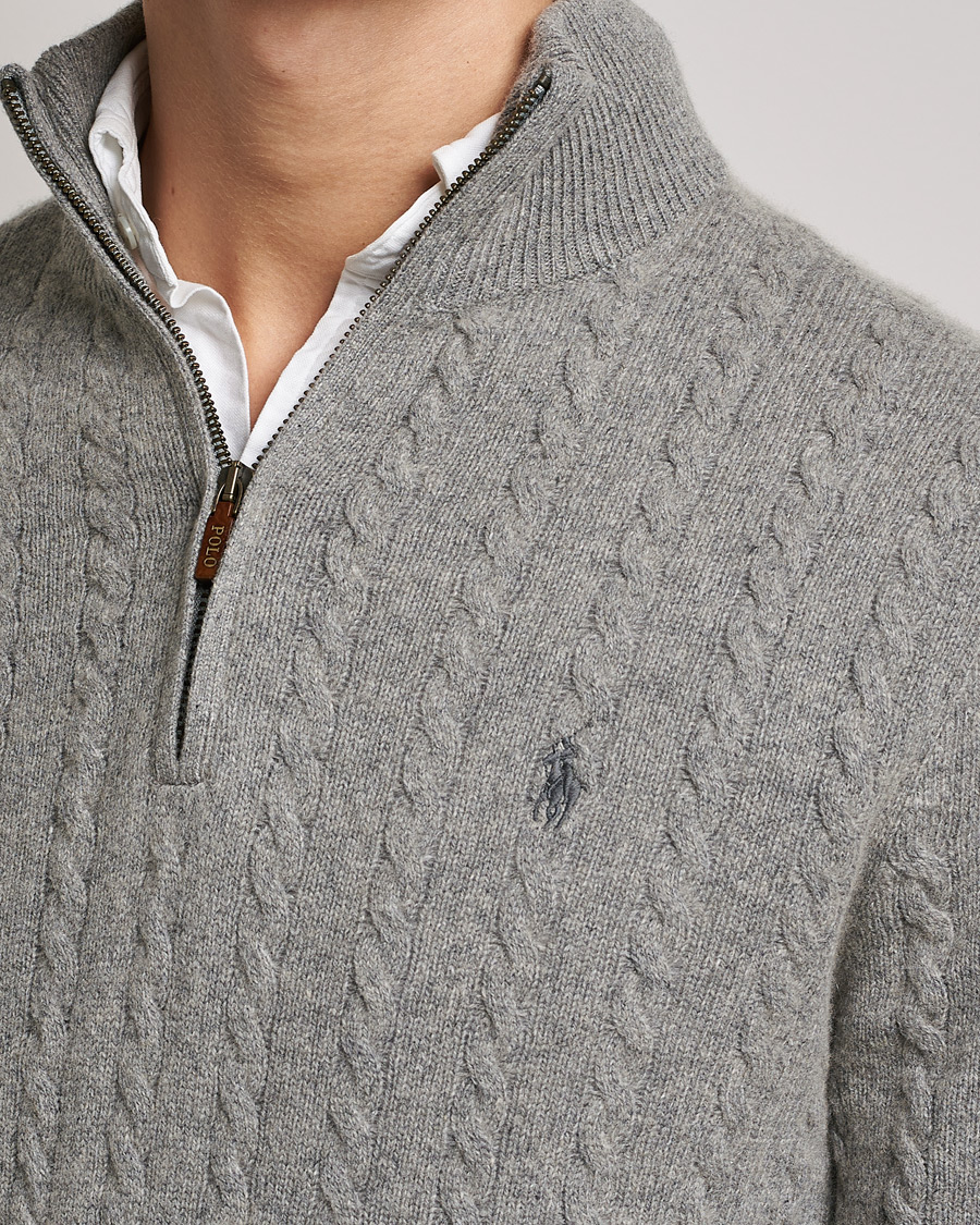 Herre | Gensere | Polo Ralph Lauren | Cotton/Wool Cable Half-Zip Fawn Grey Heather