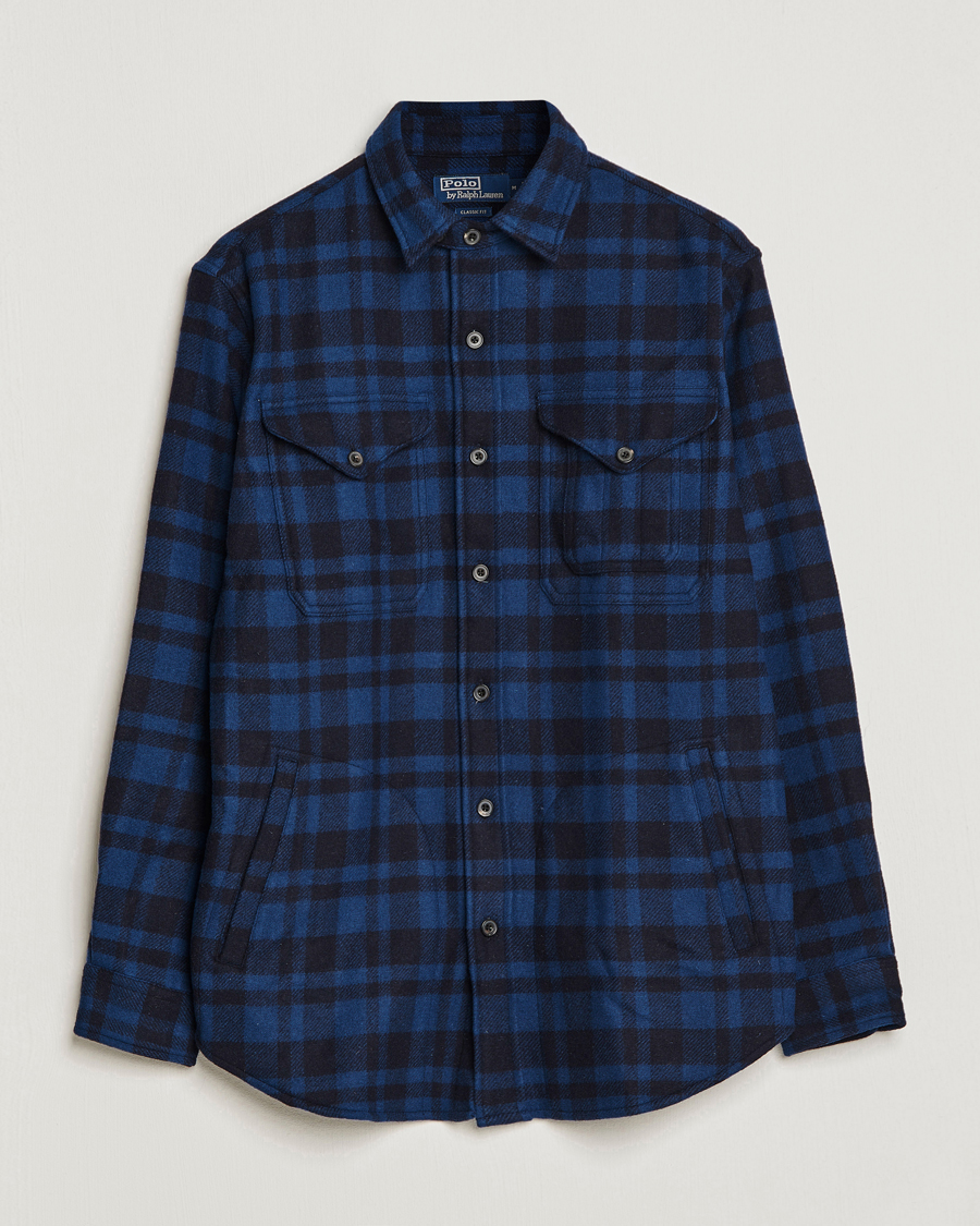 Herre | Skjorter | Polo Ralph Lauren | Wool Blend Checked Overshirt Blue/Navy