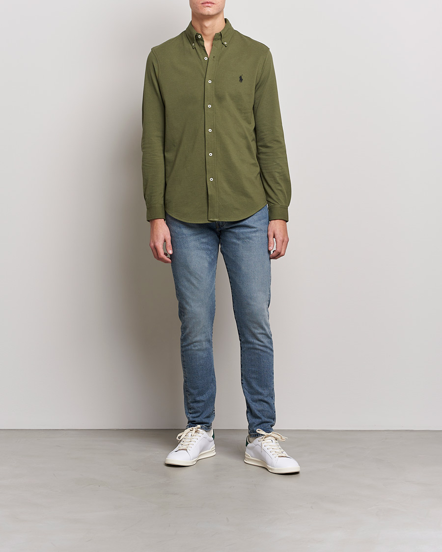 Herre | Skjorter | Polo Ralph Lauren | Slim Fit Featherweight Mesh Shirt Dark Sage