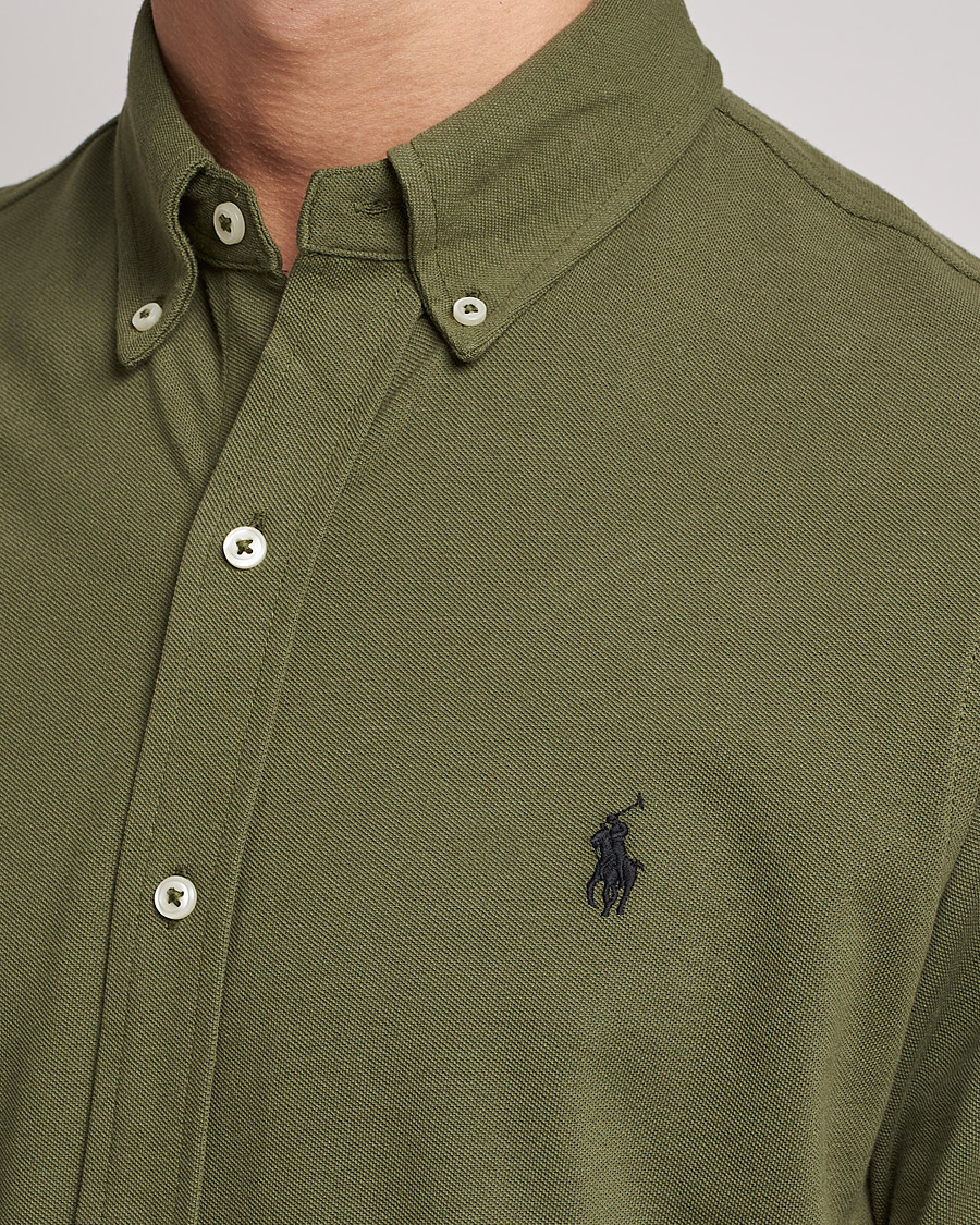 Herre | Skjorter | Polo Ralph Lauren | Slim Fit Featherweight Mesh Shirt Dark Sage