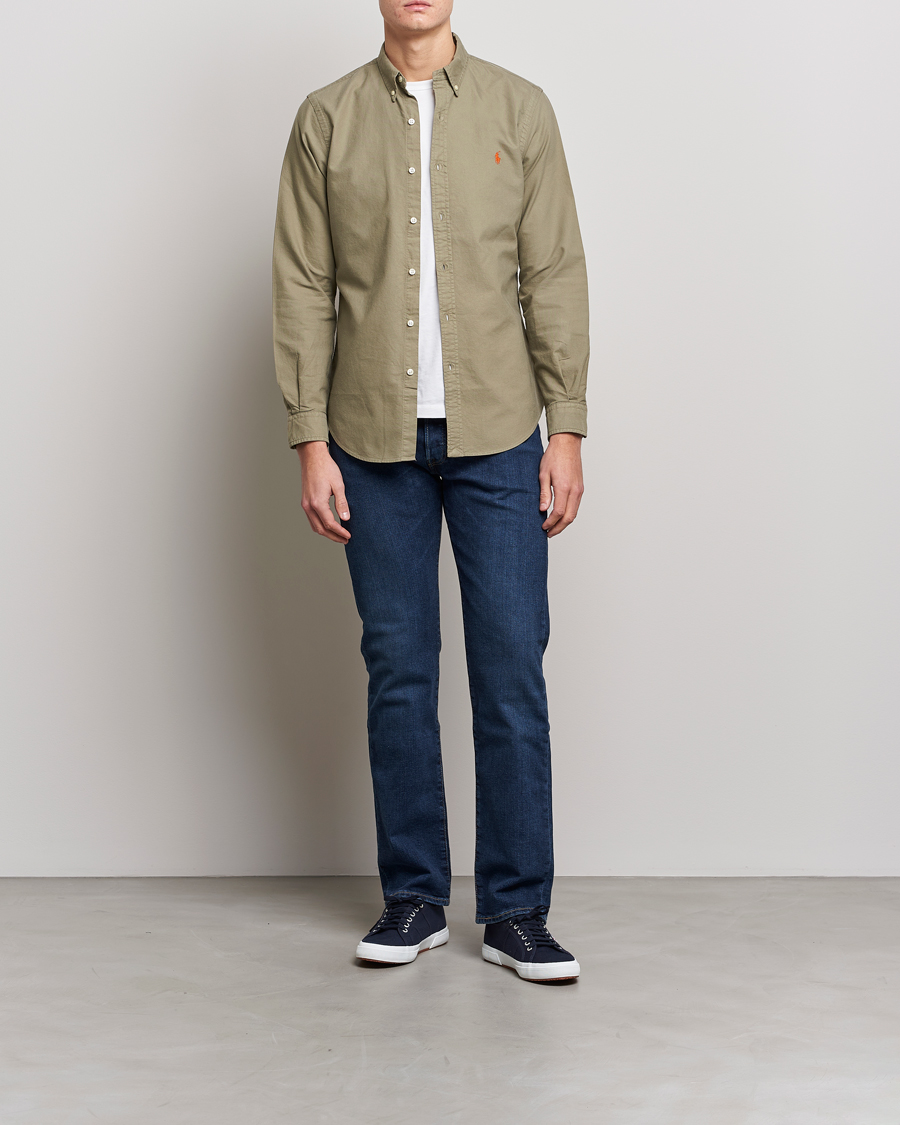 Herre |  | Polo Ralph Lauren | Slim Fit Garment Dyed Oxford Shirt Sage Green