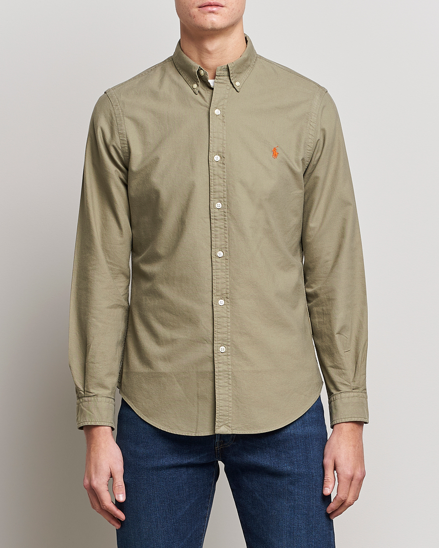 Herre |  | Polo Ralph Lauren | Slim Fit Garment Dyed Oxford Shirt Sage Green