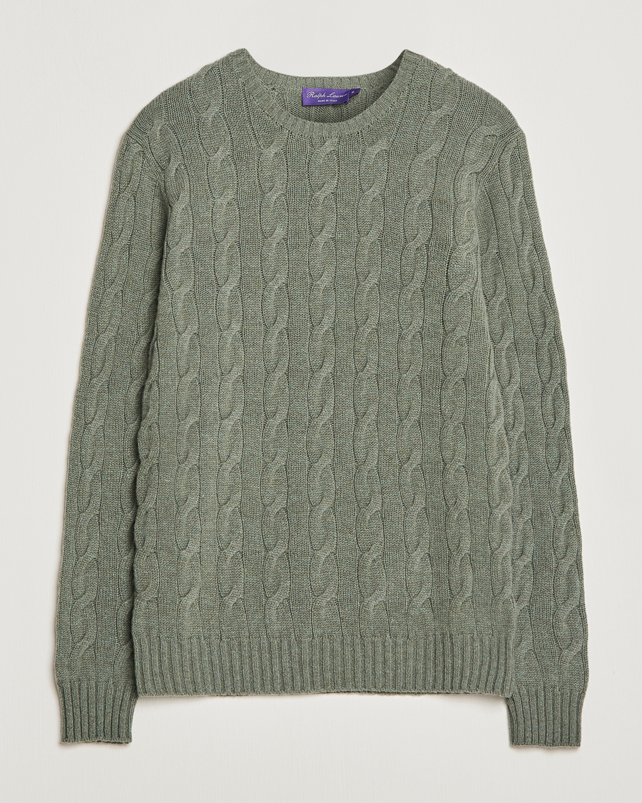 Herre | Gensere | Ralph Lauren Purple Label | Cashmere Cable Crew Neck Sweater Sea Spray