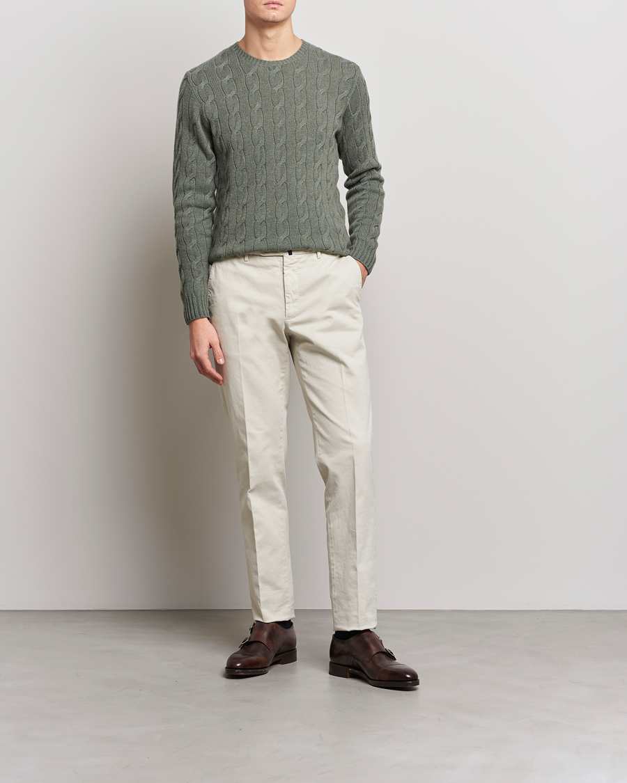 Herre | Gensere | Ralph Lauren Purple Label | Cashmere Cable Crew Neck Sweater Sea Spray