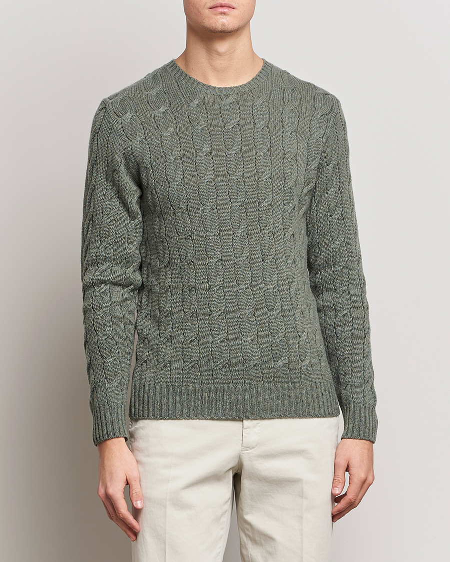 Herre | Gensere | Ralph Lauren Purple Label | Cashmere Cable Crew Neck Sweater Sea Spray