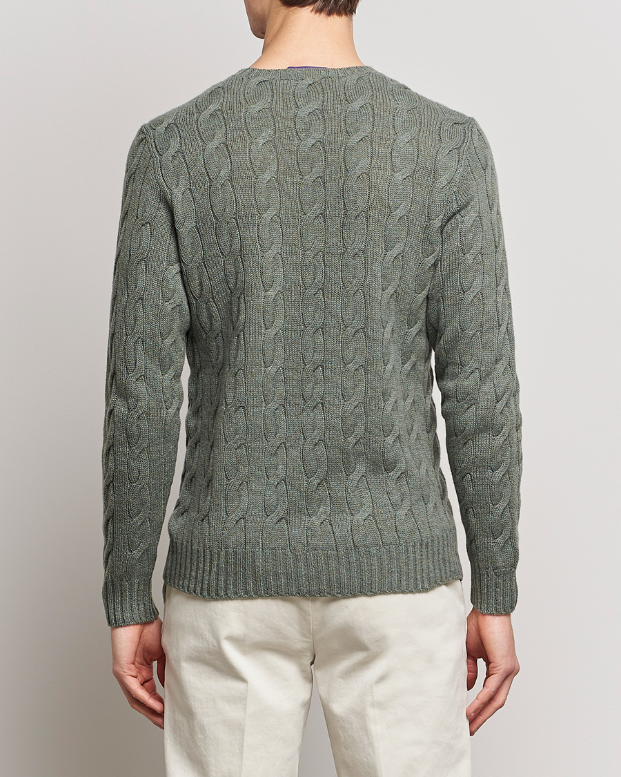 Herre | Gensere | Ralph Lauren Purple Label | Cashmere Cable Crew Neck Sweater Sea Spray