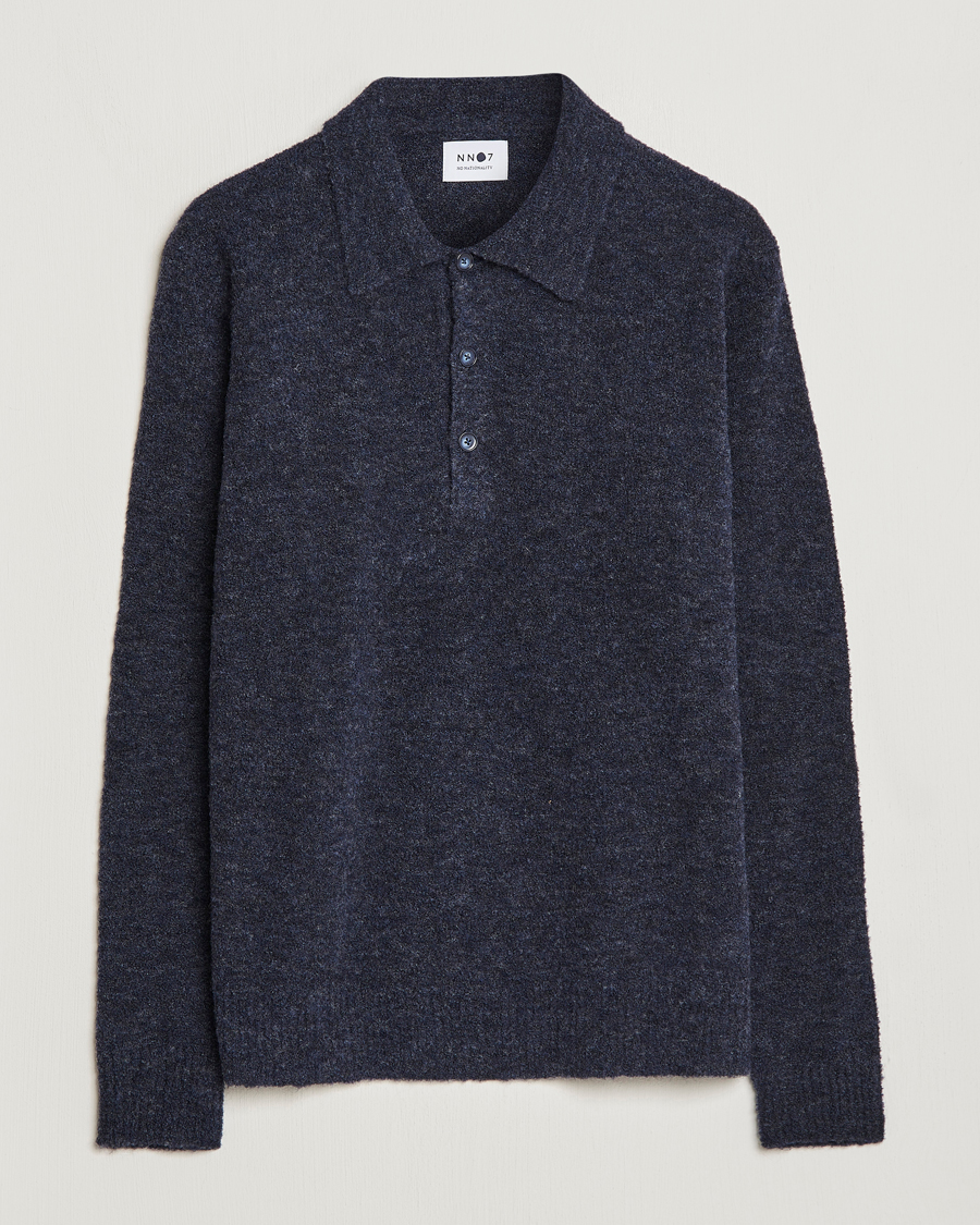 Herre | Gensere | NN07 | Alfie Boiled Wool Knitted Polo Blue Melange