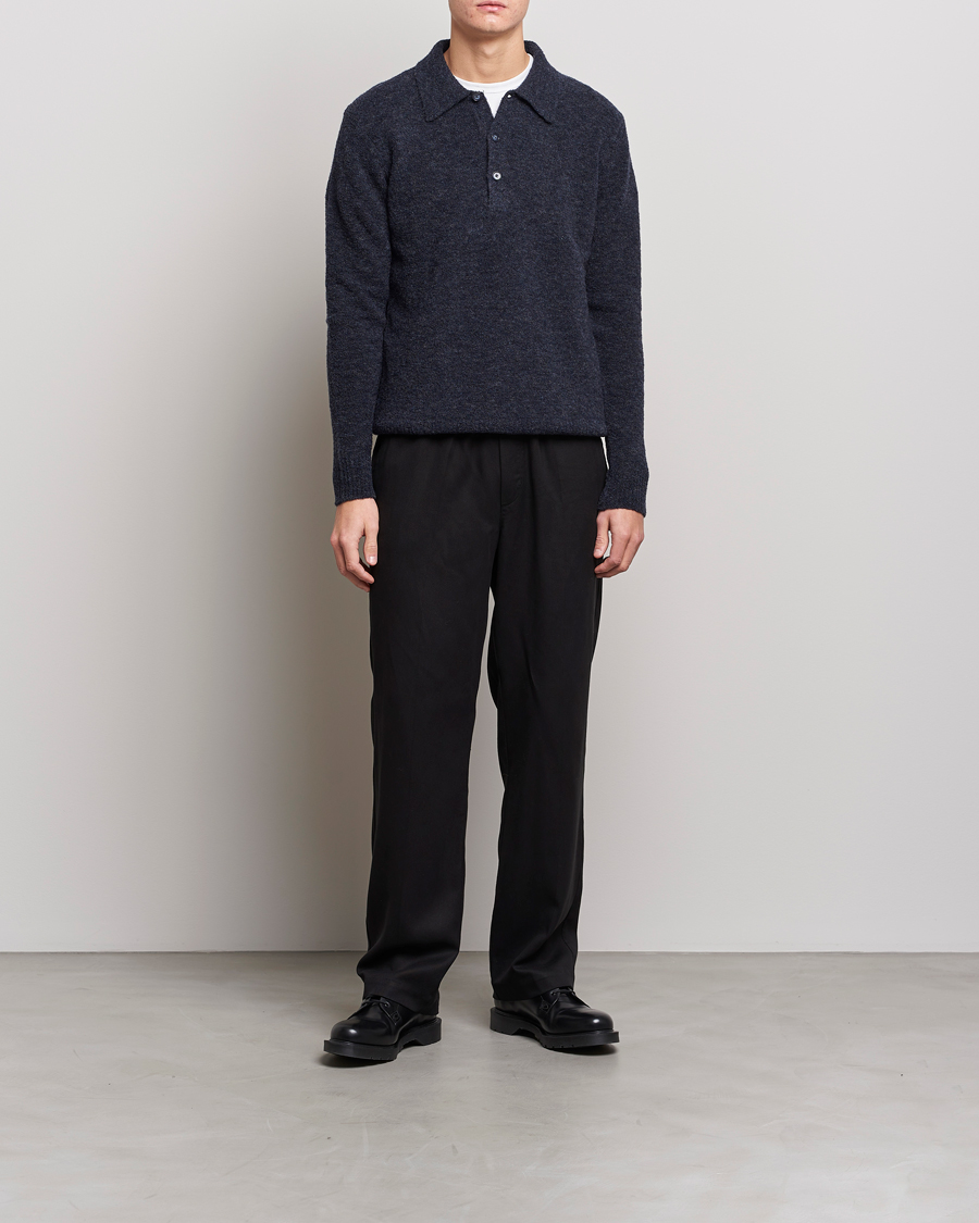 Herre | Gensere | NN07 | Alfie Boiled Wool Knitted Polo Blue Melange