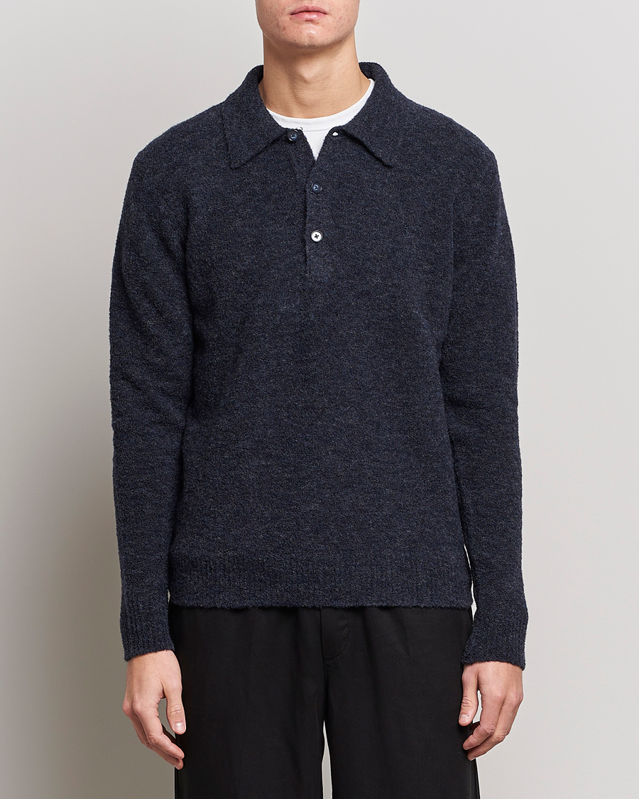 Herre | Gensere | NN07 | Alfie Boiled Wool Knitted Polo Blue Melange