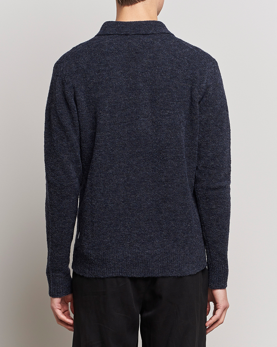 Herre | Gensere | NN07 | Alfie Boiled Wool Knitted Polo Blue Melange