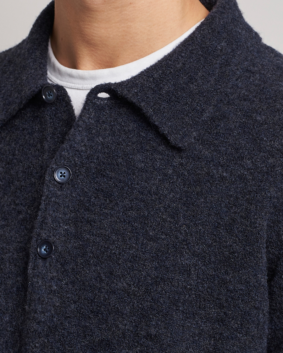 Herre | Gensere | NN07 | Alfie Boiled Wool Knitted Polo Blue Melange