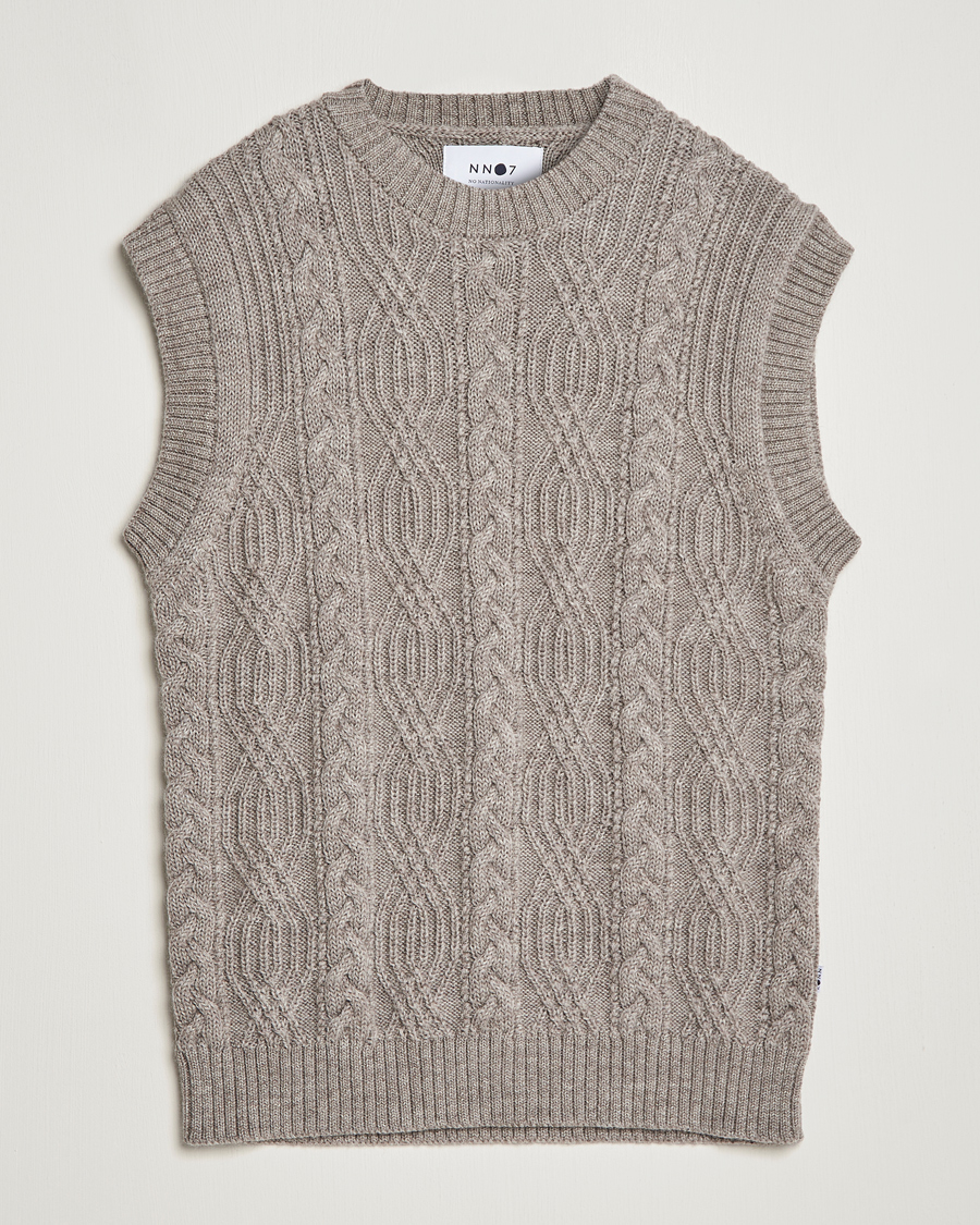 Herre | Gensere | NN07 | Cable Structured Knitted Vest Nature Melange