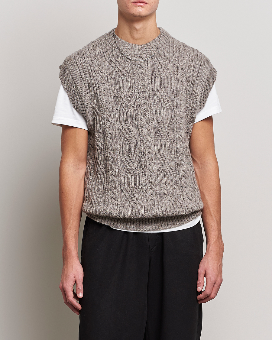 Herre | Gensere | NN07 | Cable Structured Knitted Vest Nature Melange