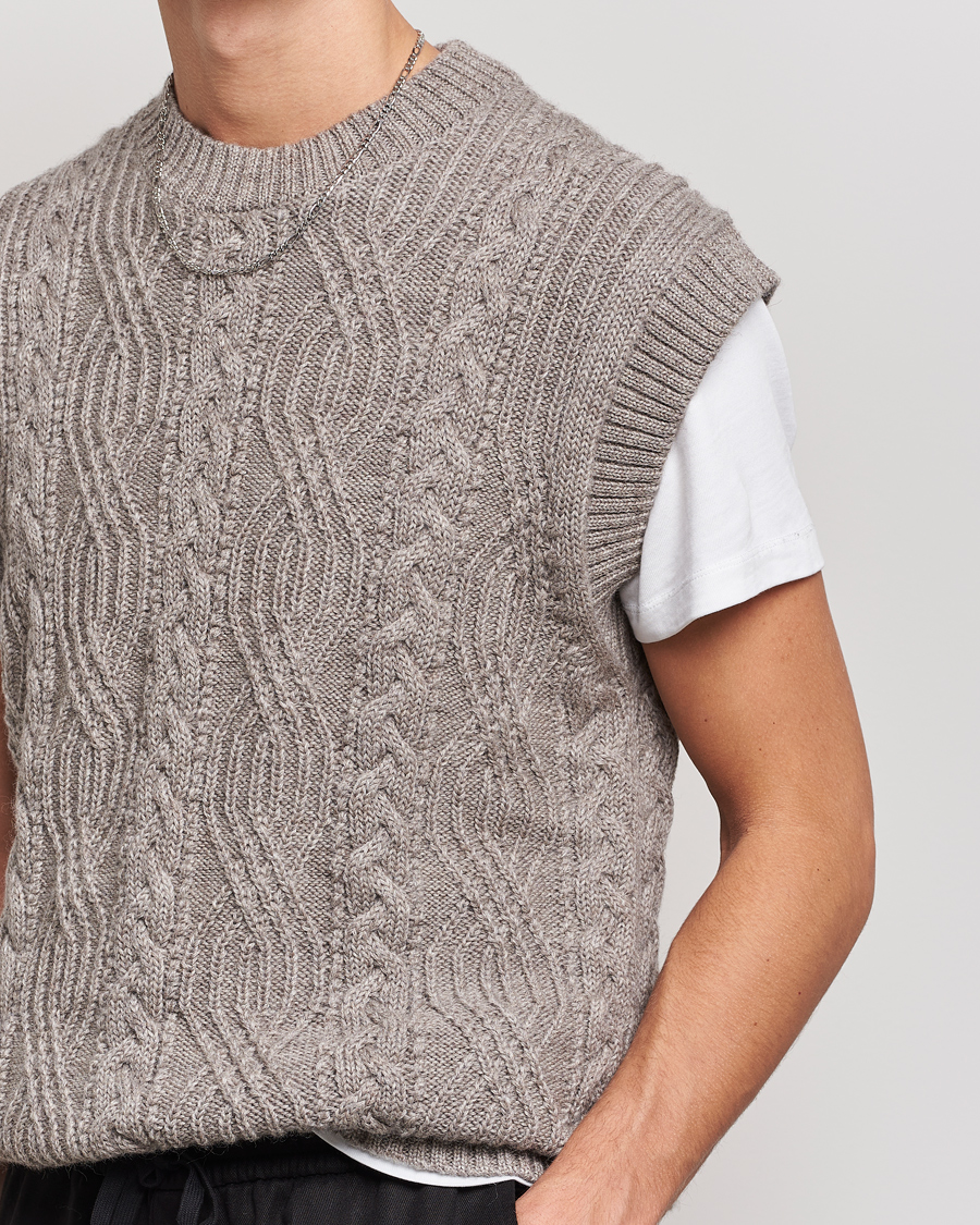 Herre | Gensere | NN07 | Cable Structured Knitted Vest Nature Melange