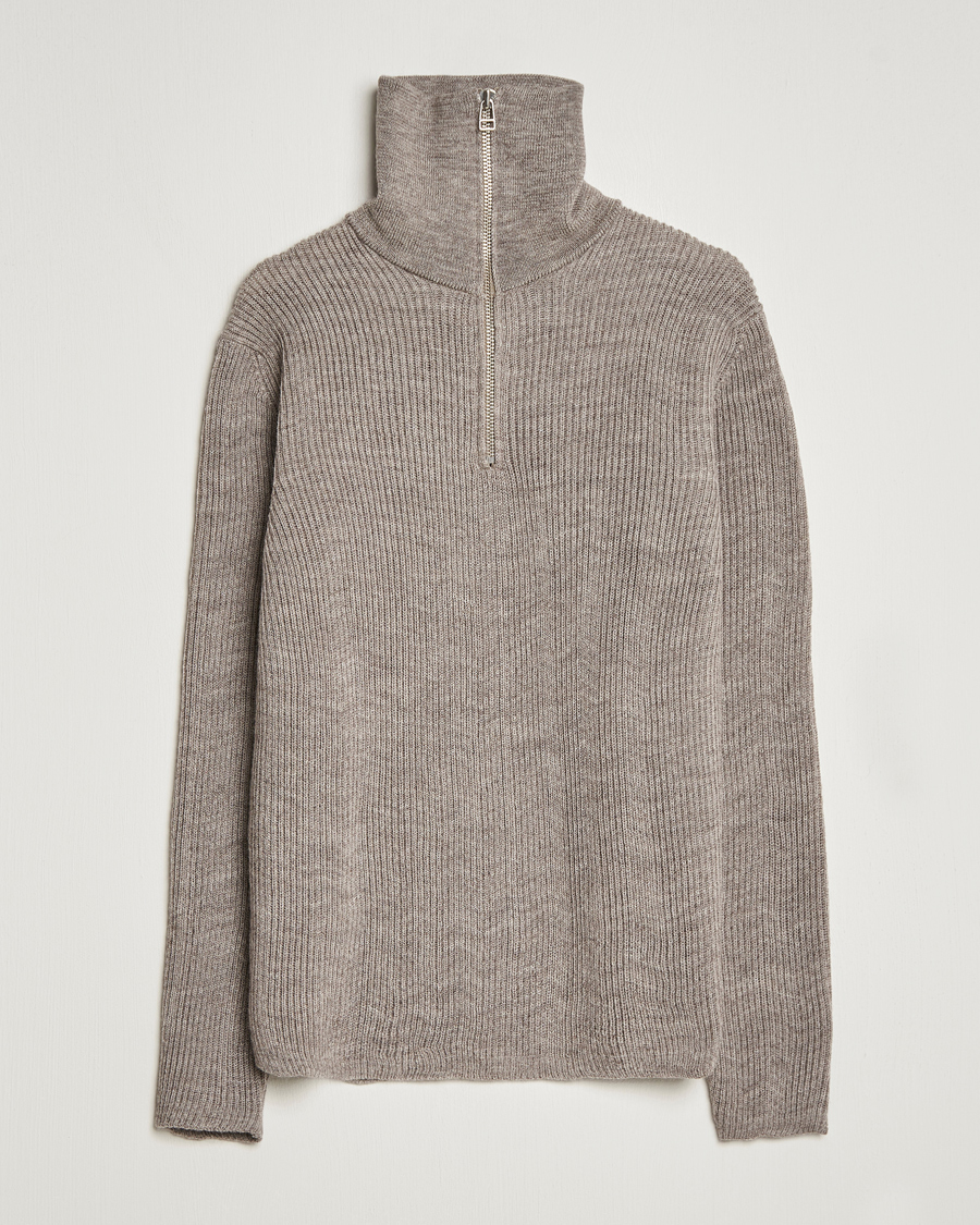 Herre | Gensere | NN07 | Holger Knitted Ribbed Half Zip Nature Melange