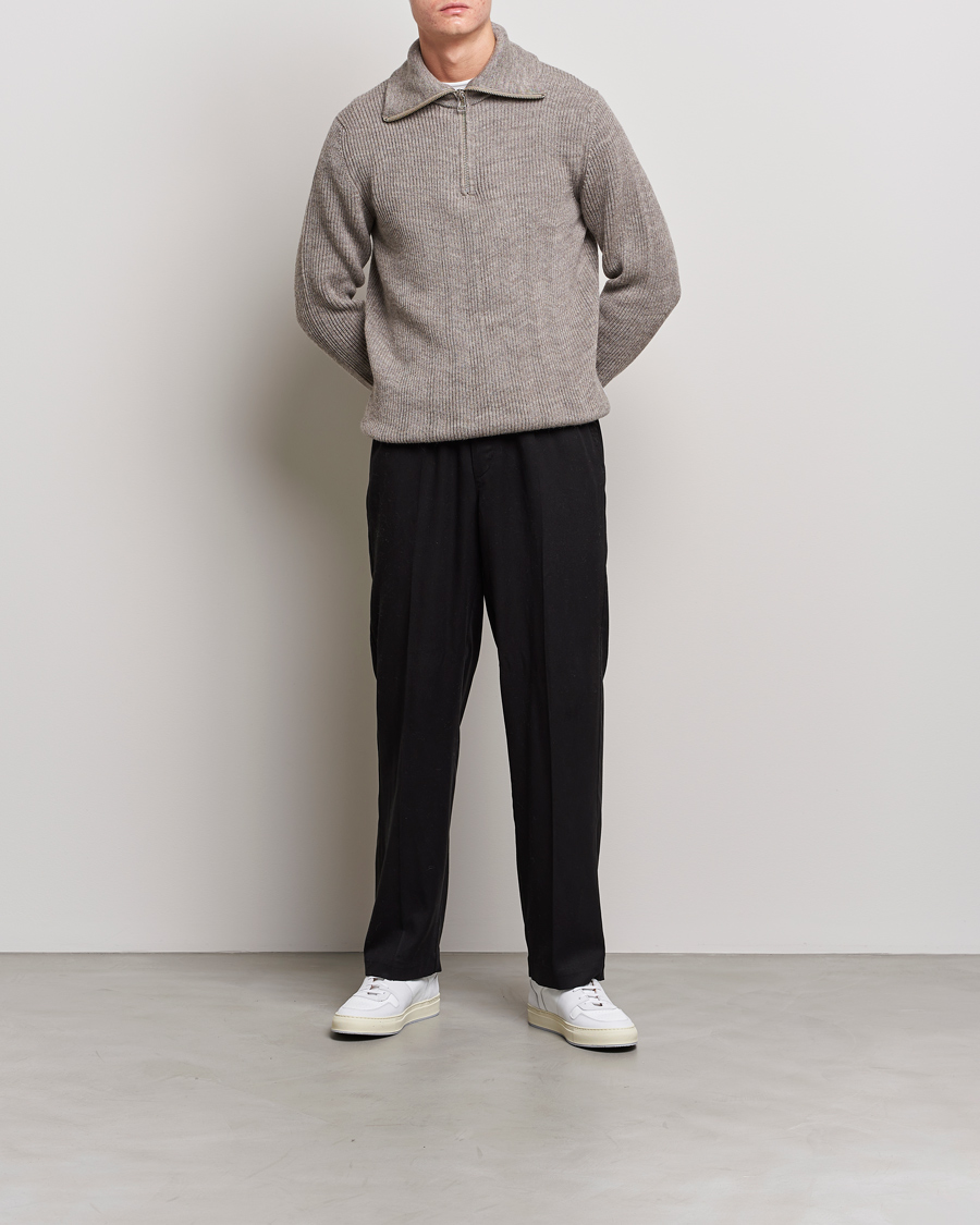 Herre | Gensere | NN07 | Holger Knitted Ribbed Half Zip Nature Melange