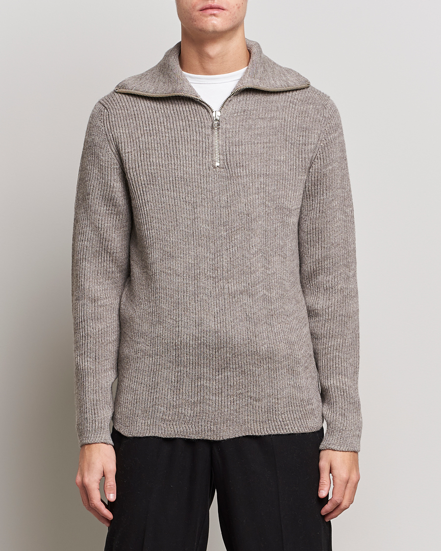 Herre | Gensere | NN07 | Holger Knitted Ribbed Half Zip Nature Melange